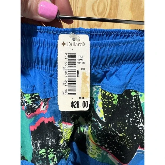 Vintage 90s OP Ocean Pacific Blue Neon Graphic Swim Trunk Shorts NOS Size Medium